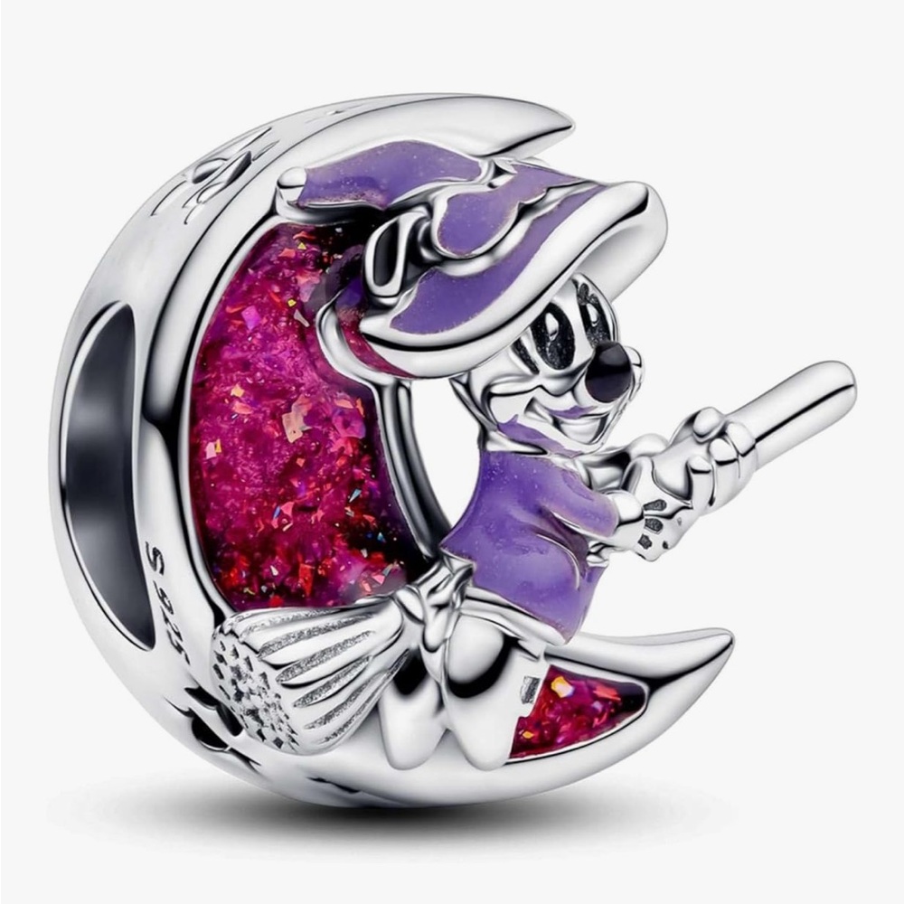 925 Minnie Mouse Flying Witch Halloween Charm-Glows In Dark